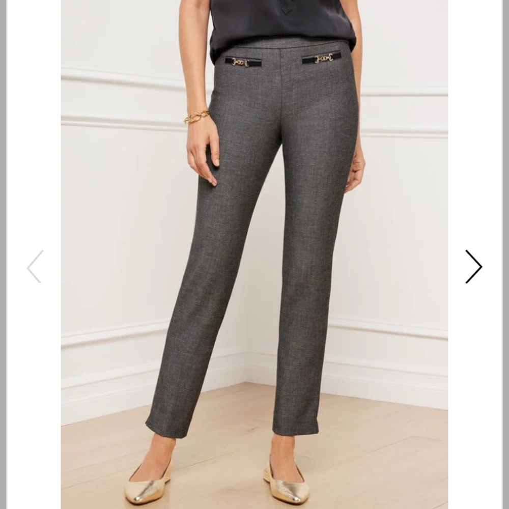 Talbots NWT Chatham Ankle Pants Grey Gold Buckle Stretchy Size 12 P